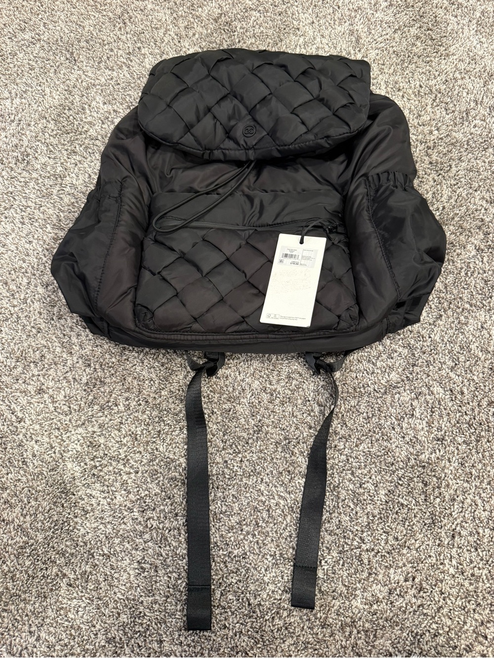 CALIA Luxe Travel Backpack Black Woven Puffer Laptop Bag NWT